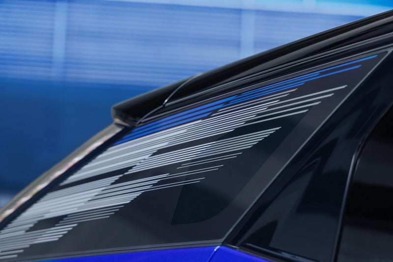 Close-up of the Modern Pattern on the 2026 OPTIQ-V Rear Quarter Glass | Bommarito Cadillac in Saint Peters MO